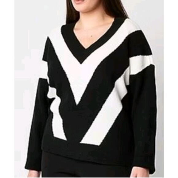 Worthington Womens Long Sleeve Black & White Chevron Soft Sweater Large Nwt - Picture 10 of 10